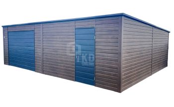 Plechová garáž 8x6m výklopná brána – dvere – tmavý orech – imitácia dreva – antracit – strecha spád dozadu  TKD218