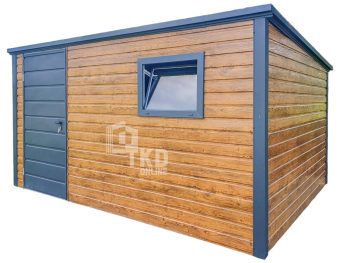 Záhradný domček 4×3 4x3m – dvere – Okno – svetlý orech – imitácia dreva – antracit – strecha: spád dozadu TKD230