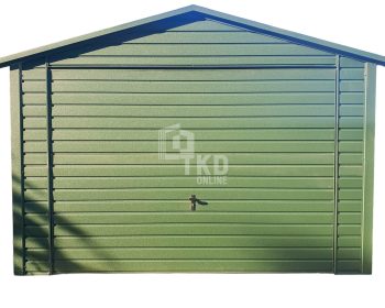 Plechová garáž 3,5x6m výklopná brána – strecha dvojspádová (sedlová) TKD236