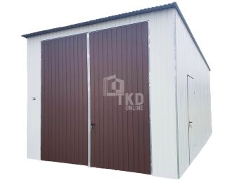 Plechová garáž 4x7 – dvojkrídlové dvere – dvere – biela – strecha spád dozadu TKD89