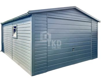 Plechová garáž 4×5,5 – výklopná brána – Okno – antracit – rýna okapová – strecha dvojspádová (sedlová) TKD255