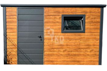 Záhradný domček 3,5×2,5m – dvere – okno – svetlý orech – drevodekor – strecha spád dozadu TKD267