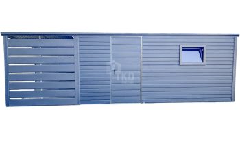 Záhradný domček 4,5×2,5m + prístrešok 2m – Dvere – Okno – Antracit – Strecha spád dozadu TKD278