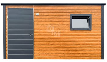 Záhradný domček 3,5×2,5 m – dvere – okno – orech svetlý – imitácia dreva – antracit – strecha spád dozadu TKD311