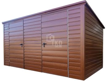 Záhradný prístrešok 4×2,5 m – 2x dvere – zlatý dub – imitácia dreva – strecha spád dozadu TKD319