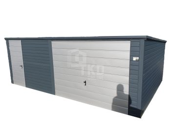 Plechová garáž 6x4 – výklopná brána – dvere – antracit + strieborná – strecha spád dozadu TKD95