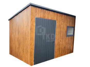 Záhradný domček 2,5x2 – plastové okno výklopné – dvere – orech svetlý – imitácia dreva – strecha spád dozadu TKD106