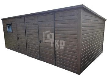 Záhradný domček 6x3 – plastové okno – 2x dvere – tmavý orech – imitácia dreva – spád dozadu TKD79