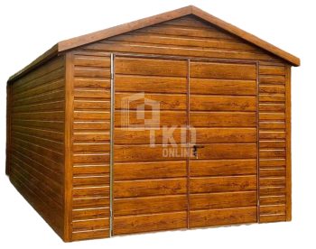 Záhradný domček 3x5 – dvojkrídlové dvere – orech svetlý – imitácia dreva – strecha dvojspádová (sedlová) TKD133