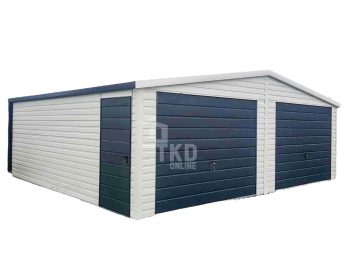 Plechová garáž 7x6 – 2x výklopná brána – rýna okapová – antracit + biela – strecha dvojspádová (sedlová) TKD143