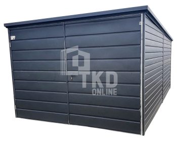 Plechová garáž 3x6 – Dvojkrídlové dvere – antracit BTX 7016 – strecha spád dozadu TKD196